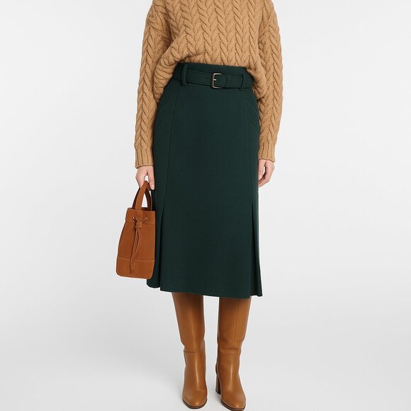 YVES SAINT LAURENT Vtg 100% Wool Heritage Pockets Designer Flared Midi Skirt 42 - Picture 1 of 13